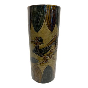 Mid 20th Century OMC Japanese Pottery Incised Vase