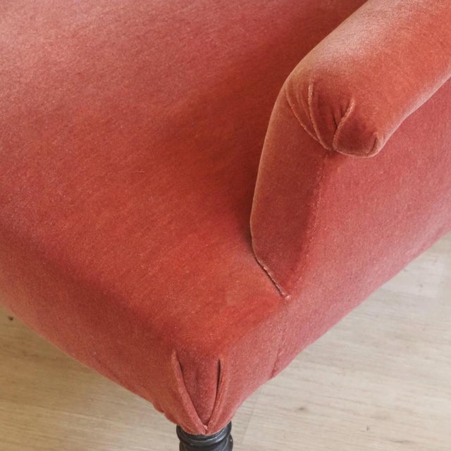 Antique Velvet Armchair with Turned Legs on Casters, 1880s For Sale - Image 4 of 14