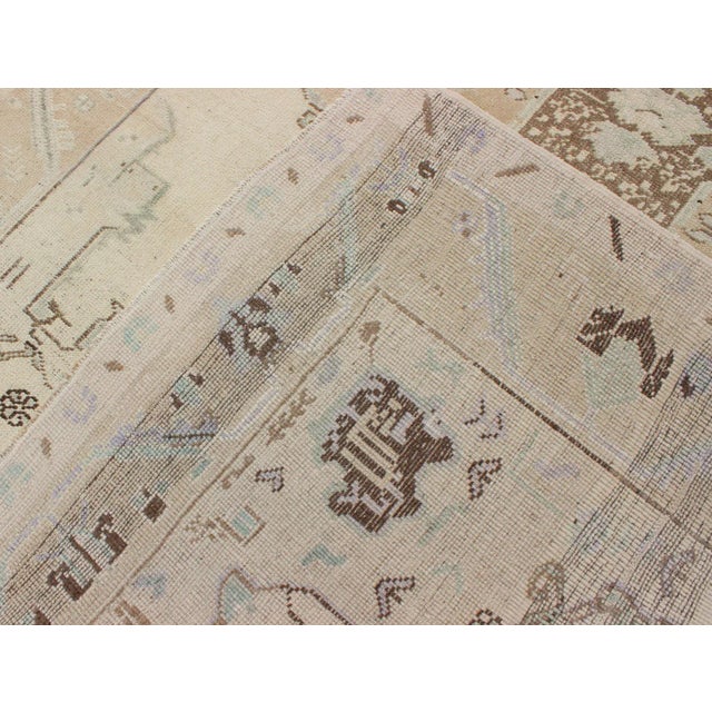 Vintage Turkish Oushak Rug in Soft Cream With Faded Taupe and Subtle Sky Blue For Sale - Image 9 of 10