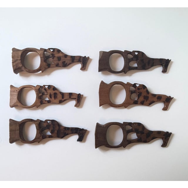 Vintage Hand-Carved Wood Giraffe Napkin Rings, Set of 6 For Sale In Atlanta - Image 6 of 6