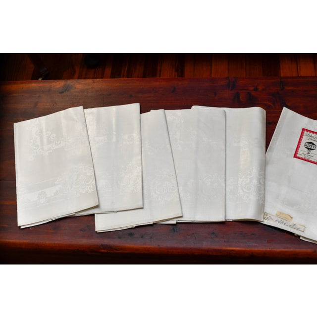 Textile Vintage Surety Irish Deluxe Linen Damask Ivory Napkins 22" New Old Stock - A Set of 6 For Sale - Image 7 of 7