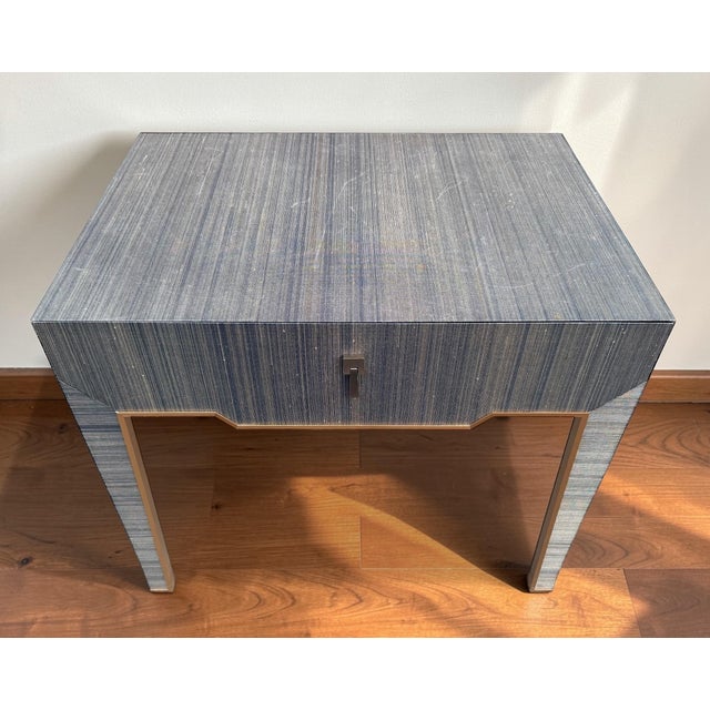 Wood Villa & House Madeline Grasscloth Nightstand in Colonial Blue Shimmer For Sale - Image 7 of 11