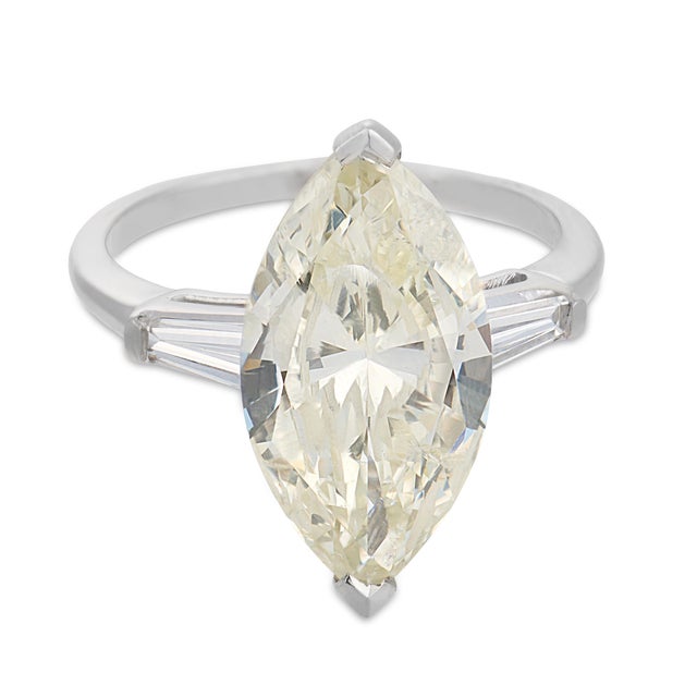 Contemporary Mid Century Gia 3.83 Carat Marquise Cut Diamond Platinum Engagement Ring, Size 6.25 For Sale - Image 3 of 8