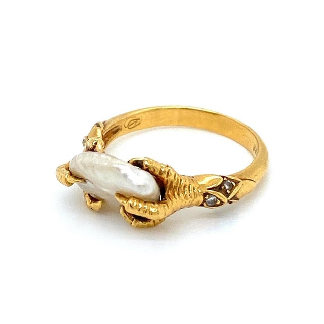 Mid 20th Century Carrera y Carrera Diamond Pearl Claw Ring 18K Yellow Gold Size 6.5 For Sale - Image 10 of 10