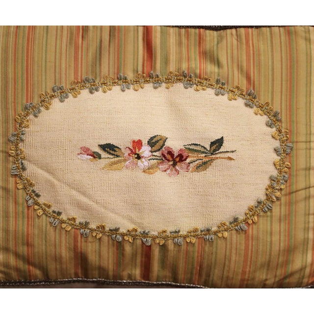 Taupe Pair of 18th Century Aubusson Tapestry Fragment and Passementerie Lumbar Pillows For Sale - Image 8 of 9