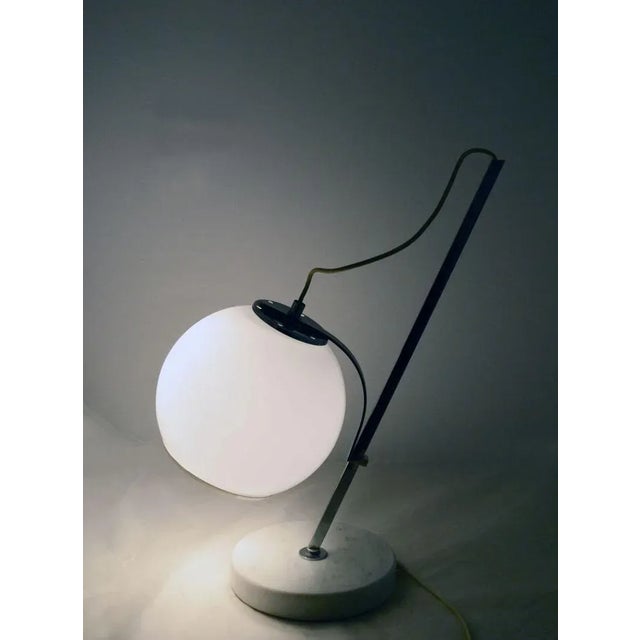Metal White Table Lamp with Adjustable Glass Lampshade and Marble Base, 1970s For Sale - Image 7 of 11