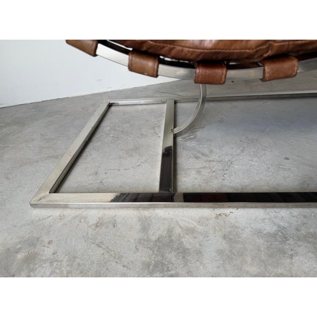 Restoration Hardware Oviedo Brown Leather & Chrome Chaise Lounge For Sale In Miami - Image 6 of 12