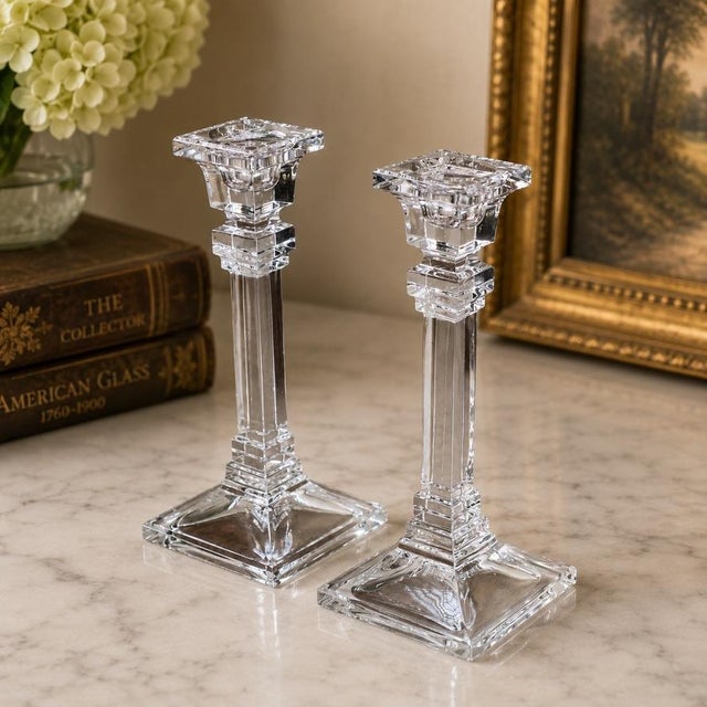 This beautiful pair of vintage Tiffany & Co. clear crystal candlesticks represents the timeless elegance and refined...