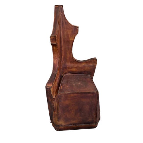 Jason Koharik Vintage Architectural Leather on Wood Chair For Sale - Image 4 of 9