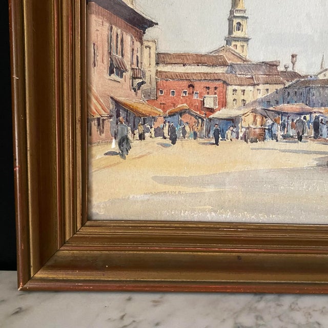 Early 20th Century French Impressionist Painting of French Market in Town Square by Listed Artist Rene Engel, Framed For Sale - Image 9 of 12