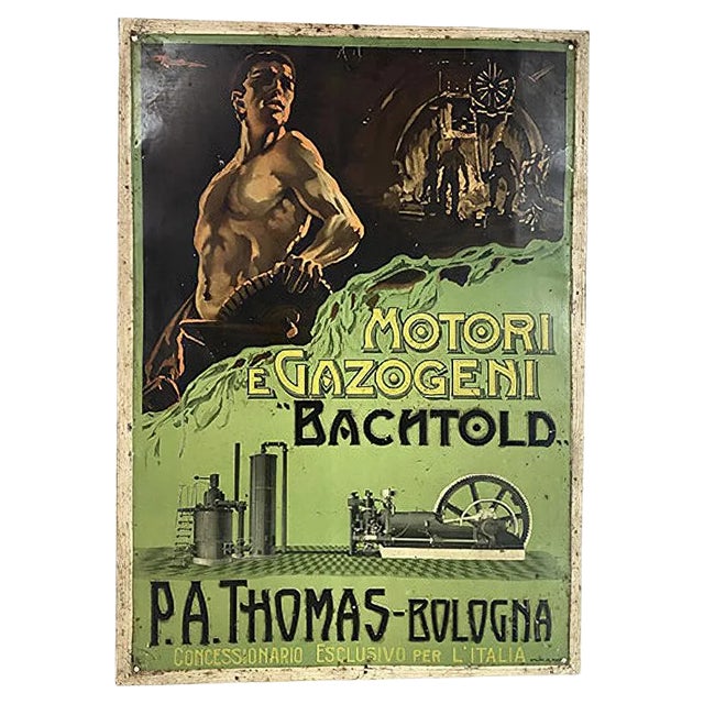 Italian Tin Advertising Sign from Bachtold Engines For Sale