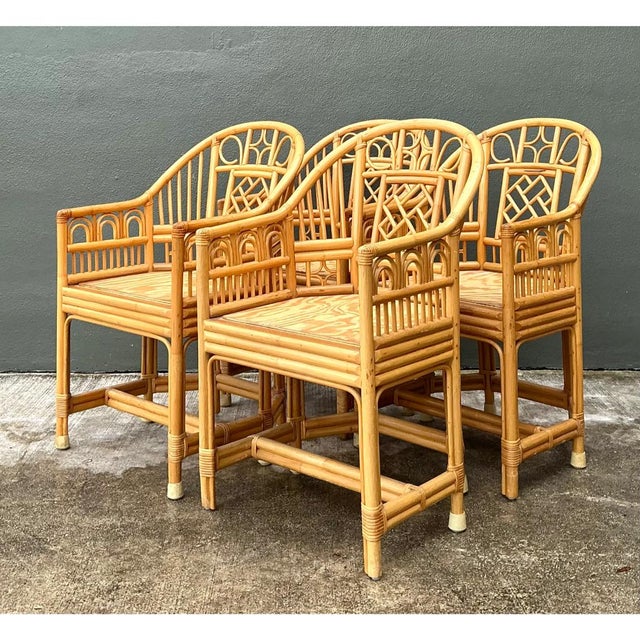 Mid-Century Modern Vintage Brighton Pavillion Rattan Dining Chairs - Set of 4 For Sale - Image 3 of 12