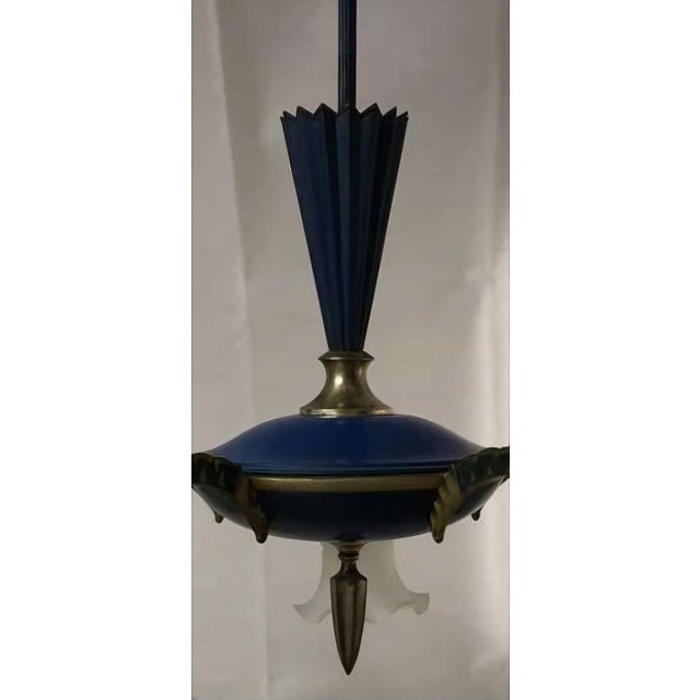 Rare and elegant hanging chandelier attributed to Dagobert Peche for Wiener Werkstätte. Features a striking blue painted...