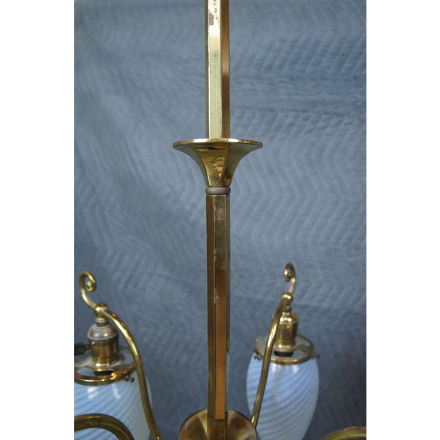 Antique Victorian Hubbell Opalescent Swirl Glass 4 Light Pendant Chandelier 38" For Sale - Image 6 of 14