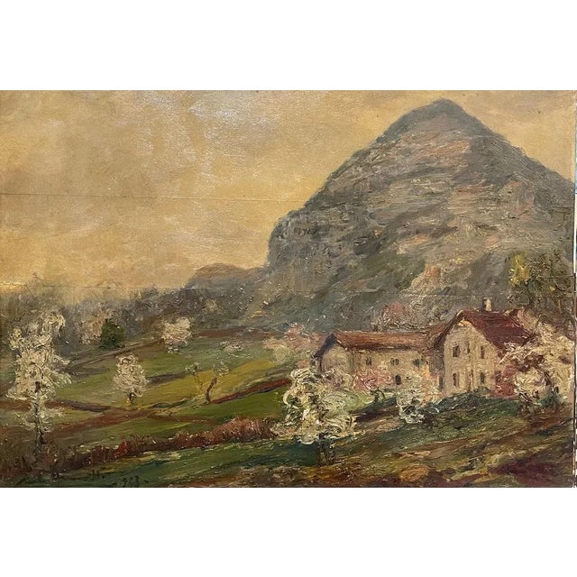 Oil on panel, Mountain Landscape, Carlo Aimetti, 20th century Painter born in Bisuschio (Varese) on September 20, 1901. A...