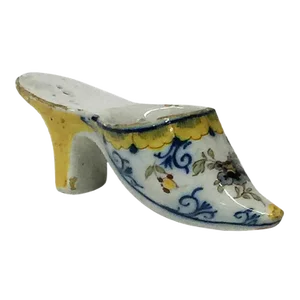 Small 18th Century Polychrome Earthenware Shoe Slippery from Makkum, Netherlands