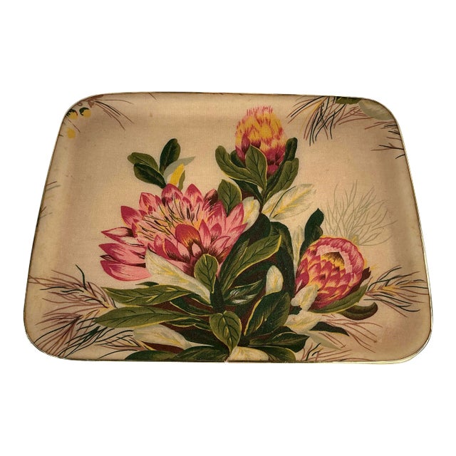 Vintage Exotic Flower Fabric Covered Tray For Sale