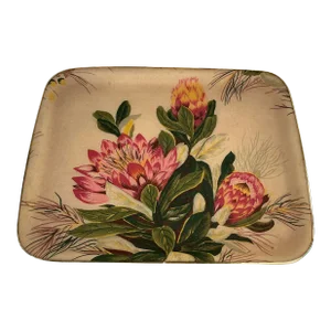Vintage Exotic Flower Fabric Covered Tray