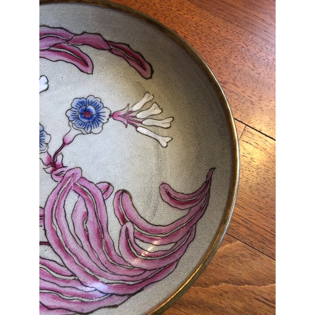 1970s Vintage Japanese Ware Hand Painted Porcelain and Brass Bowl For Sale - Image 5 of 7