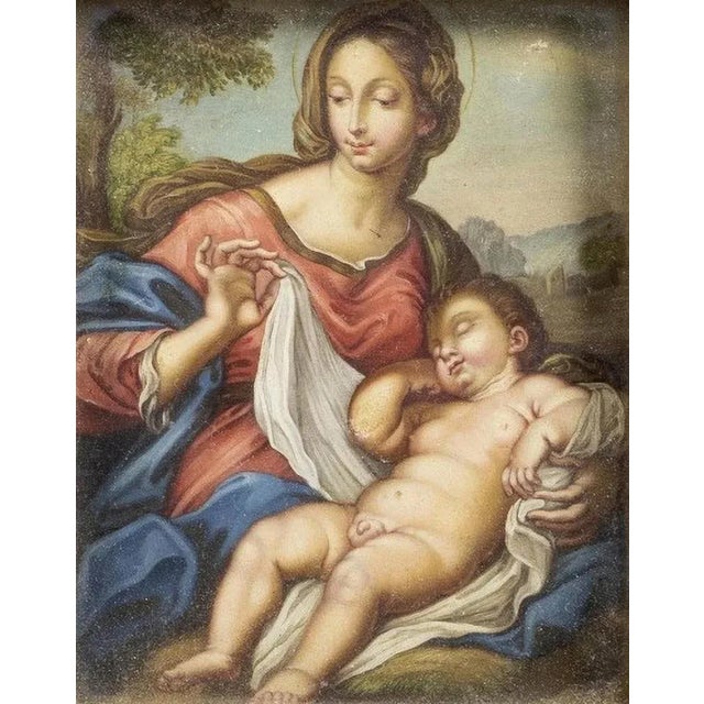 Copper Antonio Allegri, Our Lady with Jesus, 16th Century, Oil on Panel, Framed For Sale - Image 8 of 10