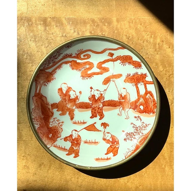 Japanese Vintage Decorative Japanese Ceramic and Brass Bowl For Sale - Image 3 of 12