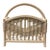 Vintage Boho Whitewashed Rattan & Wicker Magazine Rack With Arched Handle For Sale