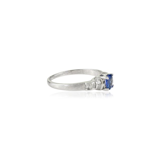 Not Yet Made - Made To Order Art Deco-Inspired Round Blue Sapphire & Baguette Diamond Ring Size 7 in 14k White Gold For Sale - Image 5 of 17