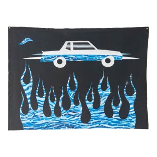 Jesse Spears Blue Flame Car Oil on Canvas For Sale