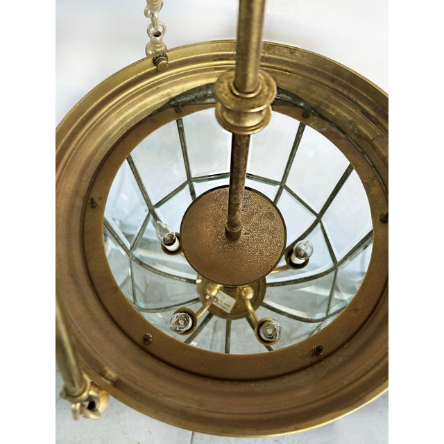 Late 20th Century Brass and Beveled Glass Lantern Pendant Light Fixture, 5 Chandelier Bulbs For Sale - Image 9 of 9