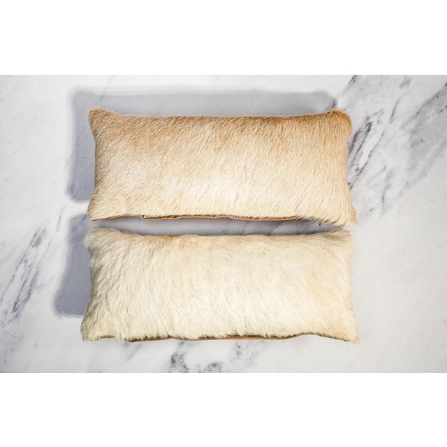 Pair Small Vintage White Brown Cowhide Accent Throw Pillow Western Home Decor For Sale In New York - Image 6 of 12