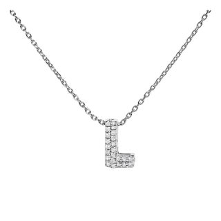 10K White Gold Diamond Accent "L" Initial Bubble Pendant Necklace For Sale