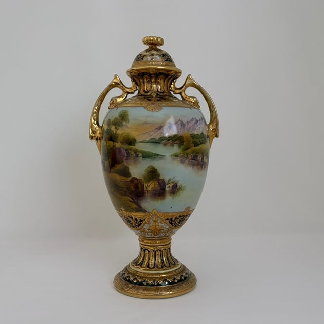 Antique Nippon Hand-Painted Scenic Covered Urn With Gilt & Jeweled Enamel, C. 1900 For Sale - Image 9 of 18
