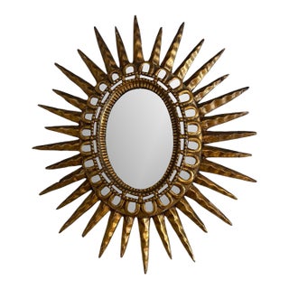 Vintage Italian Gilded Wood 19 Century Sunburn Mirror. For Sale
