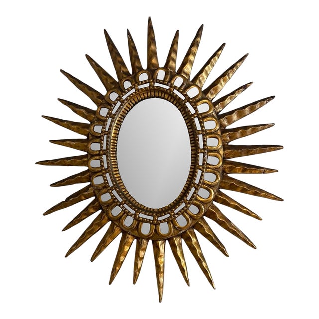 Vintage Italian Gilded Wood 19 Century Sunburn Mirror. For Sale