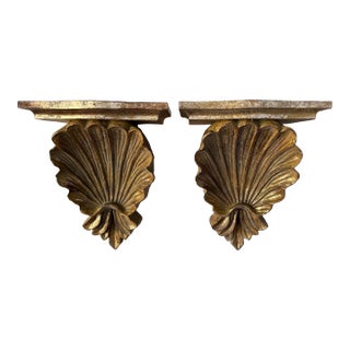 Gold Shell Wall Brackets a Pair For Sale