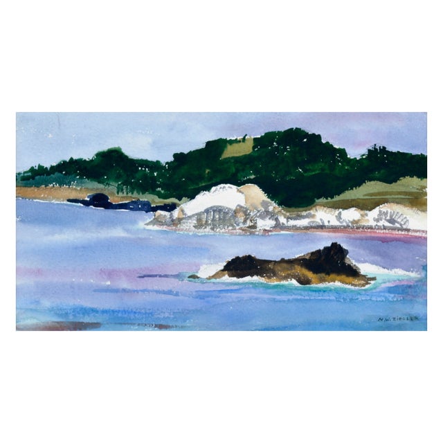 Gorgeous mid century watercolor seascape of Near Point, at Mansion Overlook, Carmel, California by Margaret Wherry Ziegler...