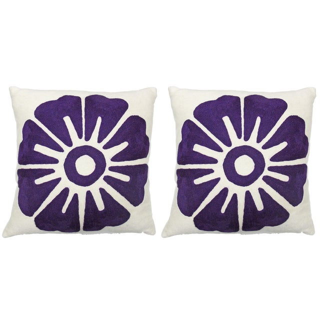 Judy Ross Purple "Big Rosette" 18x 18 Pillows 2 Chairish