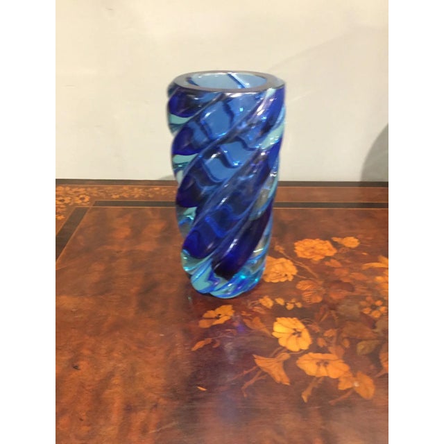 Mid Century Modern, Sommerso Murano Blue Vase, Doppio Ritorto Amazing Technique. The submerged glass technique is quite...