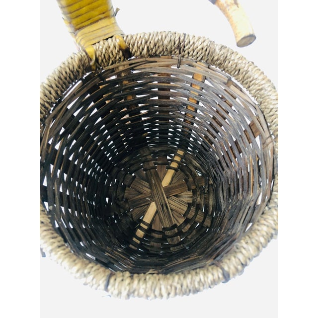 Vintage Rattan Bicycle Plant Basket For Sale - Image 11 of 12