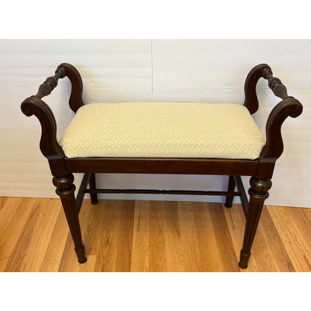 Traditional Mid-Century Traditional Carved Wood Custom Upholstered Window Bench or Vanity Bench For Sale - Image 3 of 3