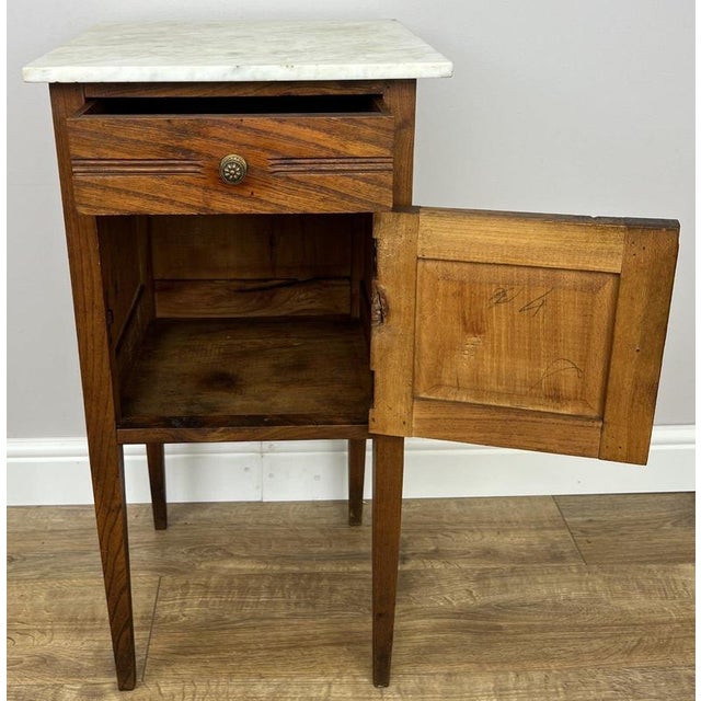Brown Antique French Oak Bedside Table with Marble Top For Sale - Image 8 of 12