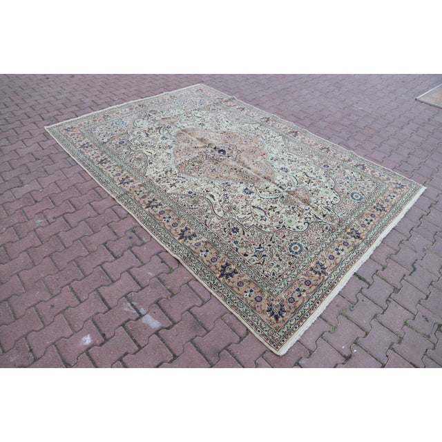 Mid-Century Modern 1950s Persian Large Luxury Beige Natural Wool Rug For Sale - Image 3 of 11