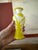 Pair of Mid-Century Peking Glass Vases With Carved Yellow Floral and Butterfly Motif | Chinese Overlay Glass on Wood Stands For Sale - Image 9 of 10
