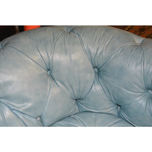 Animal Skin Vintage Drexel Aqua Blue Tufted / Buttoned Leather Chesterfield Loveseat Sofa For Sale - Image 7 of 18