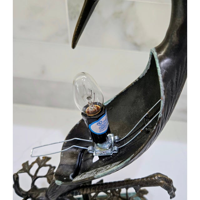 1996 Tin Chi Heron Art Glass Lamp for Andrea by Sadek on Green Marble Base For Sale - Image 14 of 14