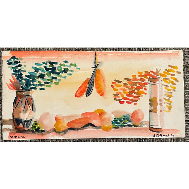 Mid-Century Modern 1952 Robert Colborne MCM Still Life Painting For Sale - Image 3 of 4
