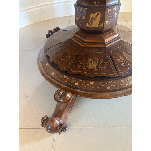 Large Antique Irish Killarney Marquetry Inlaid Yew Wood Centre Table attributed to the Egan Workshop, 1860 For Sale - Image 12 of 18