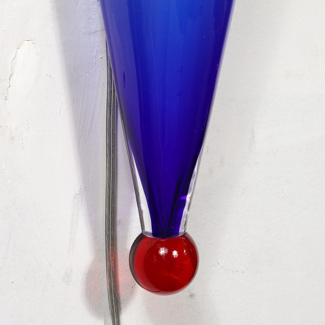 Glass Mid-Century Hand-Blown Periwinkle Murano Glass Conical Sconces Signed Cenedese For Sale - Image 7 of 16