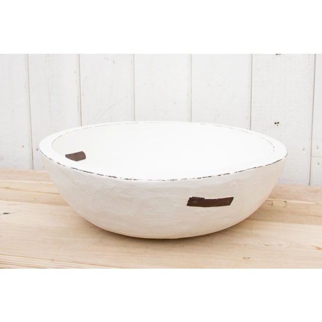 Large Metal Strap White Bowl For Sale - Image 4 of 9
