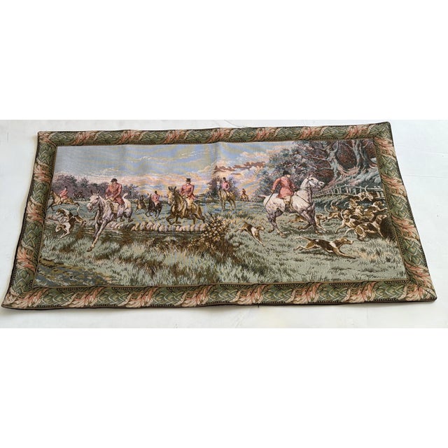 French Country Chasse à Courre Equestrian Hunting Scene Tapestry Wall Hanging For Sale - Image 3 of 12